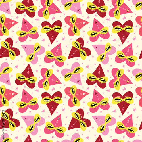 Bright Valentines Day seamless pattern with cool freaky hearts.