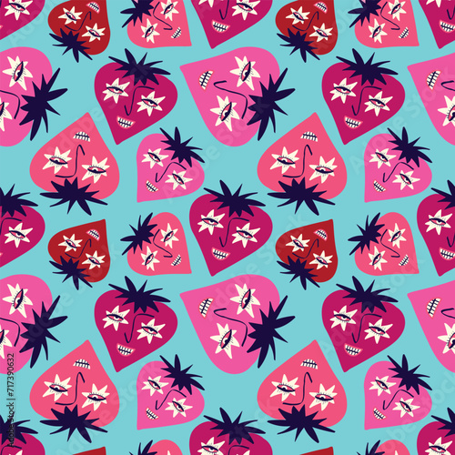 Bright Valentines Day seamless pattern crazy berries