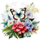 Spring Butterfly Flower Clipart illustration png Ai Generated
