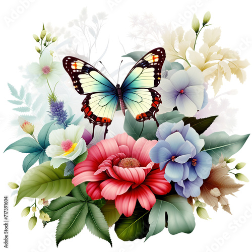 Spring Butterfly Flower Clipart illustration png Ai Generated