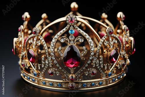 Exquisite Royal Crown in Gold, on isolated Topaz Yellow background, Generative AI