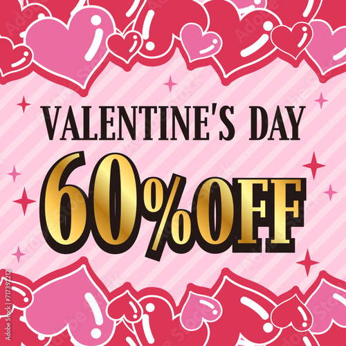 タイトル : バレンタインセール 60%OFF 正方形 告知画像 SNS用画像 ポスター