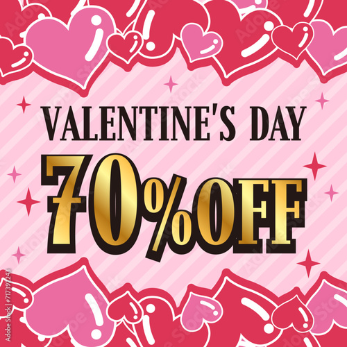 タイトル : バレンタインセール 70%OFF 正方形 告知画像 SNS用画像 ポスター