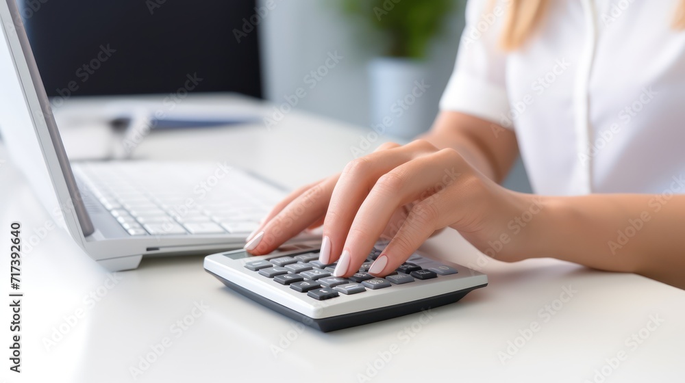 A Businesswoman's hands using a calculator, white isolated background. A Businesswoman's hands using a calculator, white isolated background.