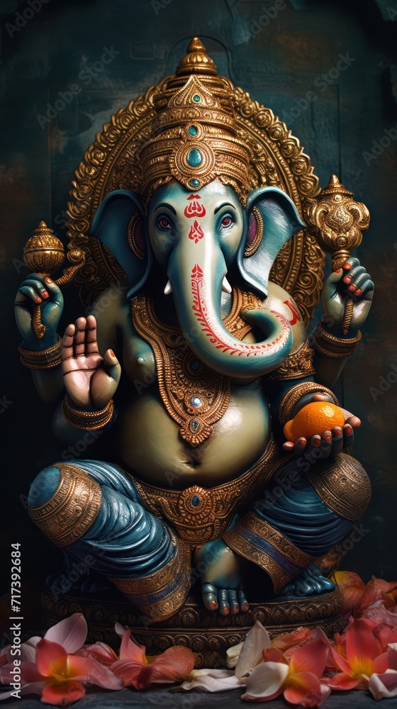Fototapeta premium A Ganesha Oil Painting The full picture is straightforward. Abstract background. Sharp lines.