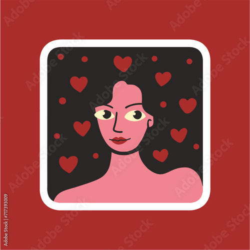 girl with heart cute sticker design