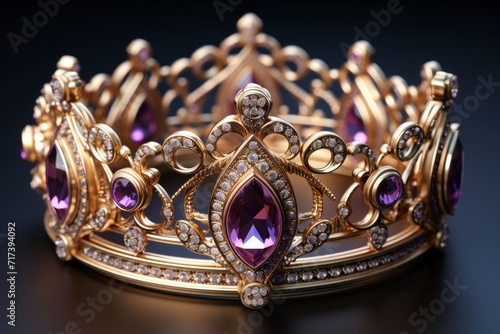 Luxurious Royal Crown in Gold, on isolated Amethyst Purple background, Generative AI
