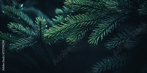 A dark green background with a green tree and the words christmas on it Realistic christmas background.AI Generative  