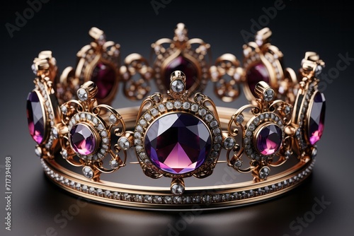 Magnificent Gold Crown, on isolated Amethyst Purple background, Generative AI