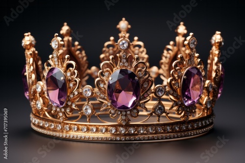 Magnificent Gold Crown, on isolated Amethyst Purple background, Generative AI