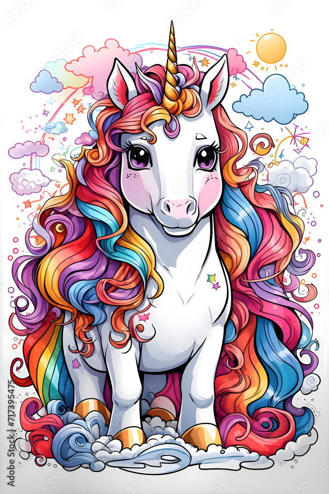 Magical Rainbow Unicorn - Whimsical Illustration Magical Rainbow Unicorn - Whimsical Illustration