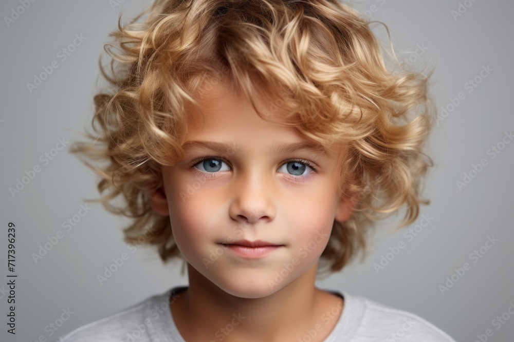 Portrait of a cute little boy with blond curly hair. Studio shot. Portrait of a cute little boy with blond curly hair. Studio shot.