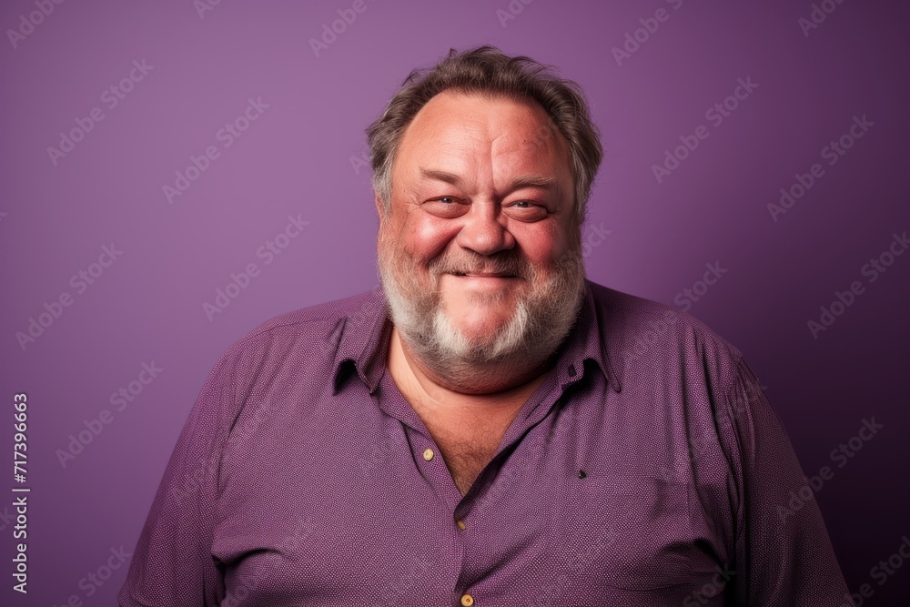 Portrait of a funny old man with a mustache on a purple background Portrait of a funny old man with a mustache on a purple background