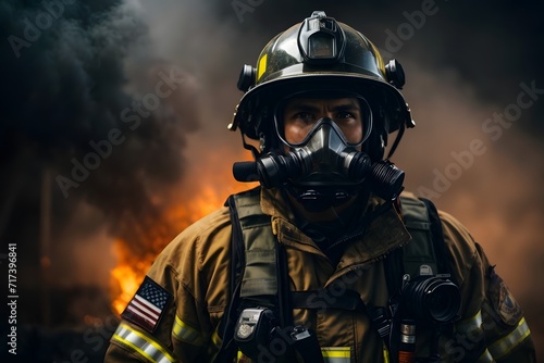 Brave Firefighter Battling Intense Flames Amidst Thick Smoke © Ravindu
