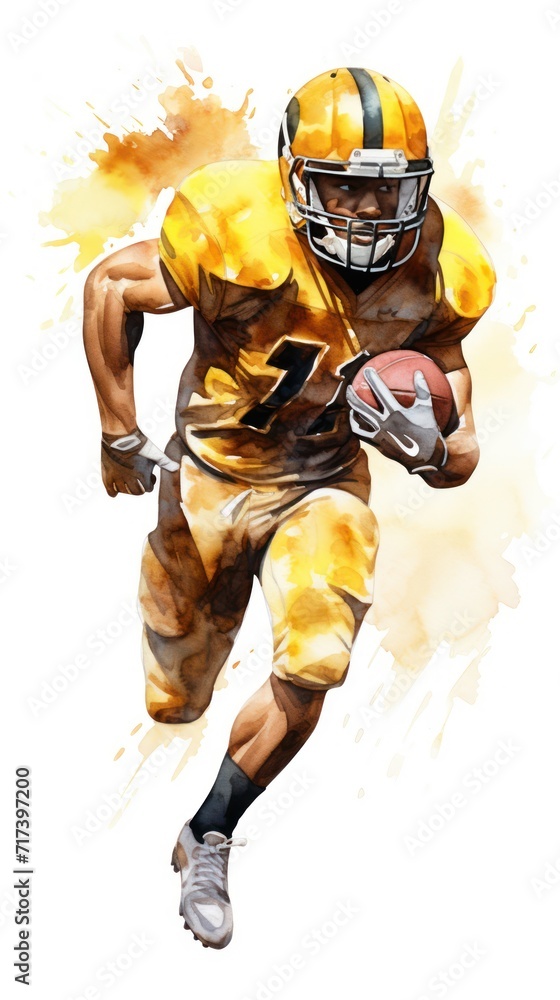 american football player Football and helmet, clip art, cartoon illustration, watercolor clip art on white background. american football player Football and helmet, clip art, cartoon illustration, watercolor clip art on white background.