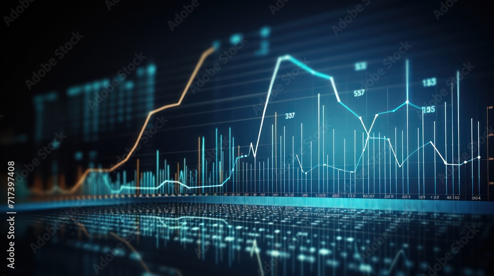 Naklejka premium A Investment finance chart infographic with ,stock market business and exchange financial growth graph., photo, on a blue background.