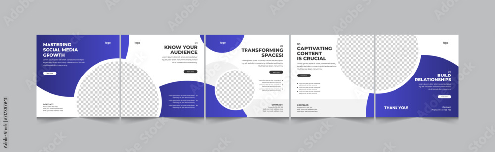 Modern minimal style social media carousel for marketing expert and manager, instagram carousel for marketer, eps 10 vector illustration 