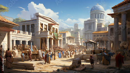Print op canvas ancient roman marketplace lively illustration of ancient Roman marketplace and c