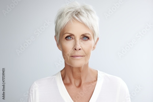 beauty  people and health concept - senior woman face over grey background