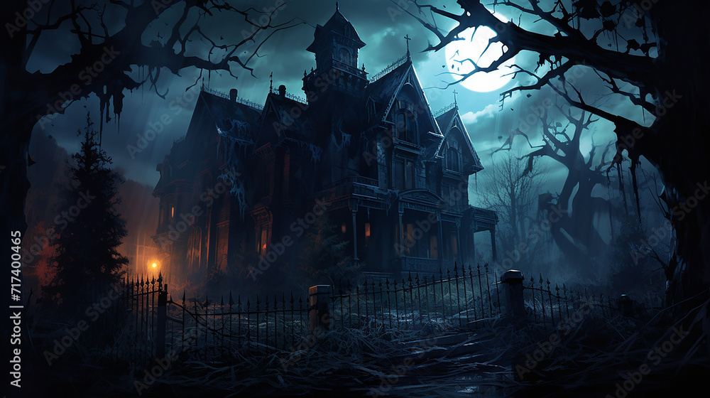 haunted victorian mansion. a dark atmospheric illustration