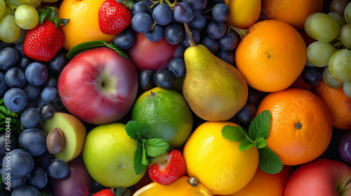 Vibrant fruit medley. Fresh whole fruits background.