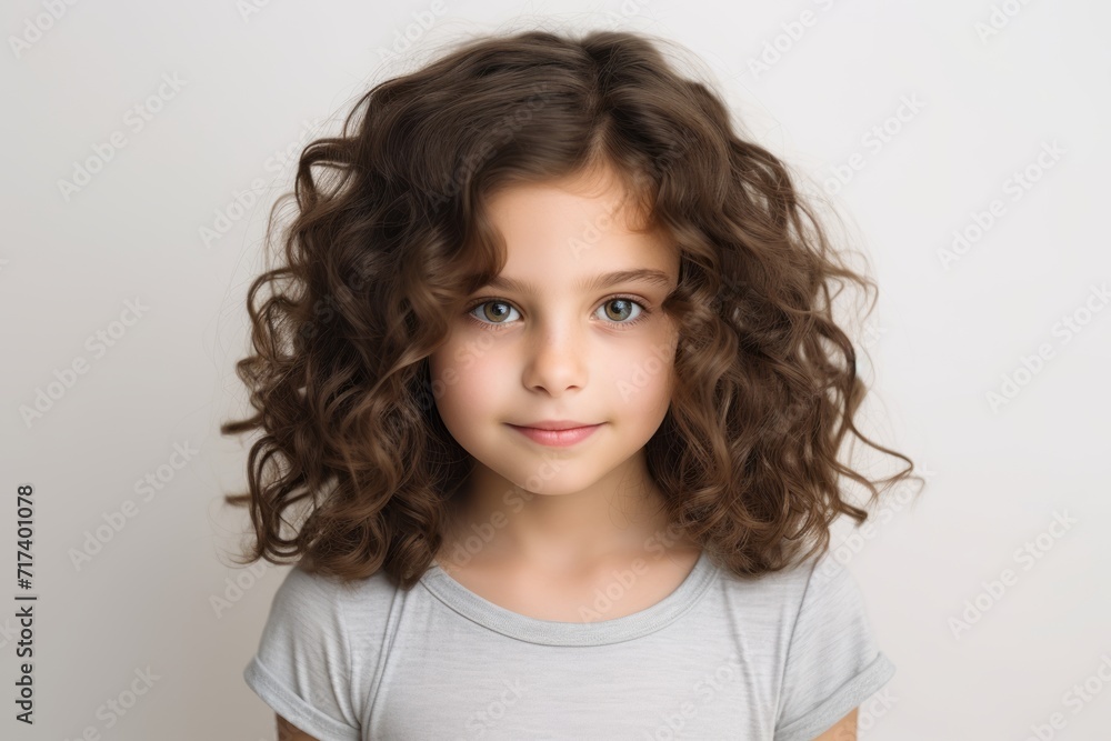 Portrait of a beautiful little girl with curly hair on a gray background Portrait of a beautiful little girl with curly hair on a gray background