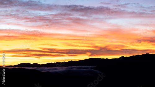 Top view Landscape of Morning Mist with Mountain Layer at north of Thailand. mountain ridge and clouds in rural jungle bush forest © freedom_naruk