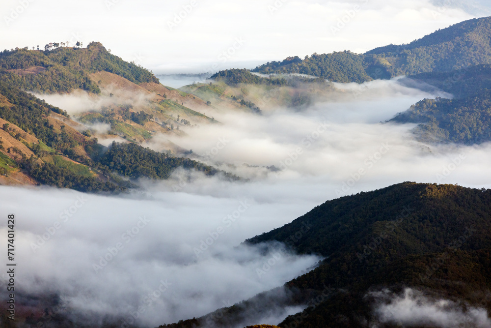 Top view Landscape of Morning Mist with Mountain Layer at Meuang Feuang Top view Landscape of Morning Mist with Mountain Layer at Meuang Feuang
