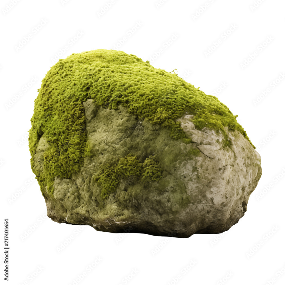 Stone with moss isolated transparent, Generative AI Stone with moss isolated transparent, Generative AI