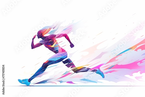 Colorful geometric abstract silhouette running at full speed.