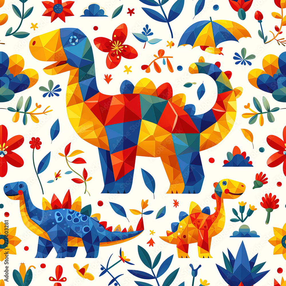 Obraz premium Origami dinosaur cartoon repeat pattern
