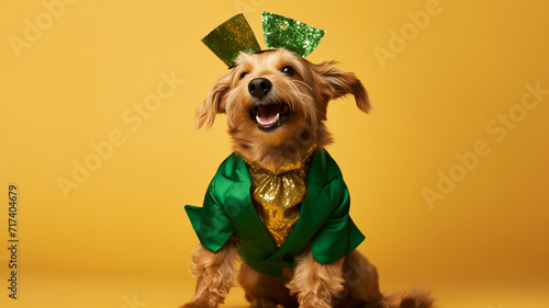 Happy dog celebrating St. Patrick's Day