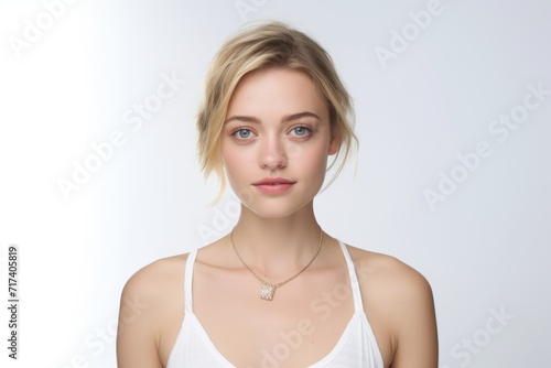 Portrait of a beautiful young woman with blonde hair and blue eyes
