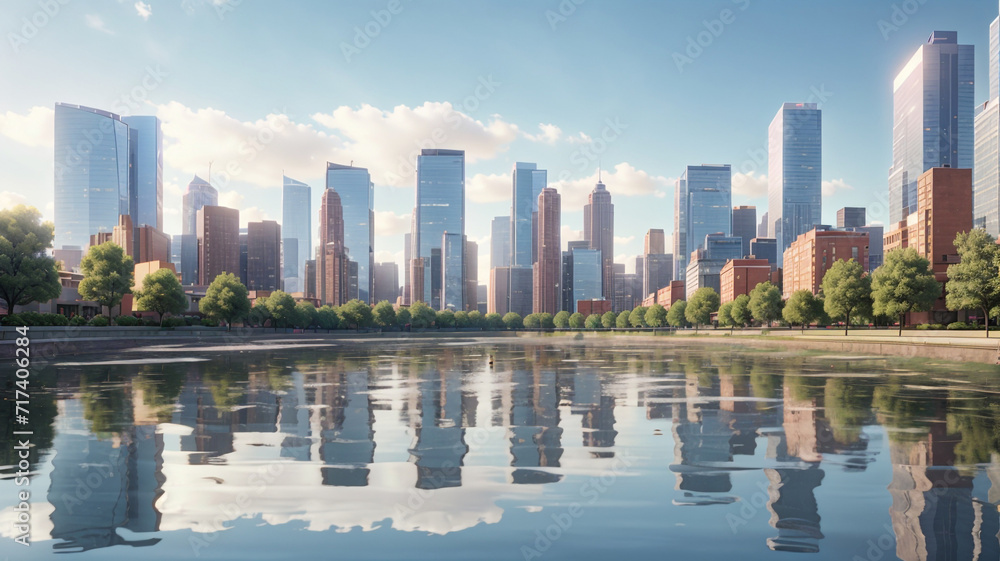 Fototapeta premium A river running through a city next to tall buildings