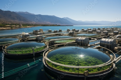 Modern fish farm with recirculating aquaculture systems, Generative AI