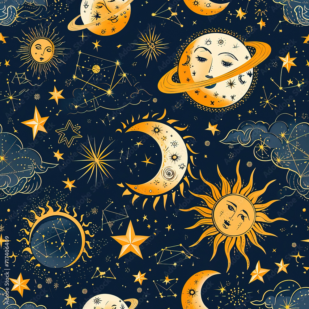 Astrology constellation celestial sky space repeat pattern spiritual sun moon magic esoteric astronomy Astrology constellation celestial sky space repeat pattern spiritual sun moon magic esoteric astronomy