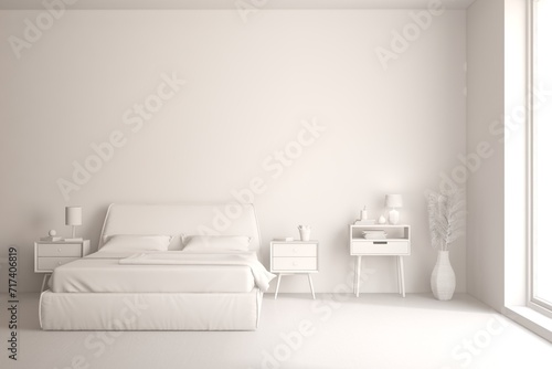 Grey lbedroom concept. Scandinavian interior design. 3D illustration