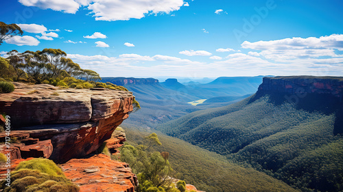 Australia, New South Wales, Wentworth Falls, Horizon over mountains on sunny day photo