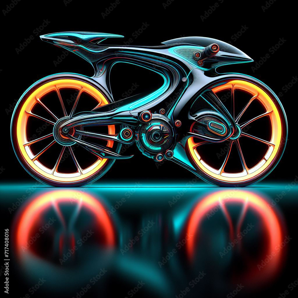Fototapeta premium A Neon lights style futuristic motorcycle is shown on a black background