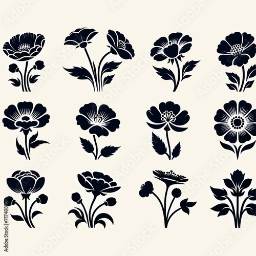 Detaillierte Blumensilhouetten - Vektorgrafik Sammlung 03