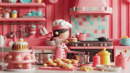 Wallpaper Mural Cartoon digital avatars of Miniature Bake Master Baking cookies and cakes in a play kitchen. Torontodigital.ca