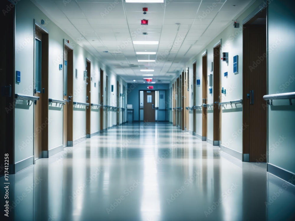 Obraz premium An unoccupied, modern hospital corridor by ai generated