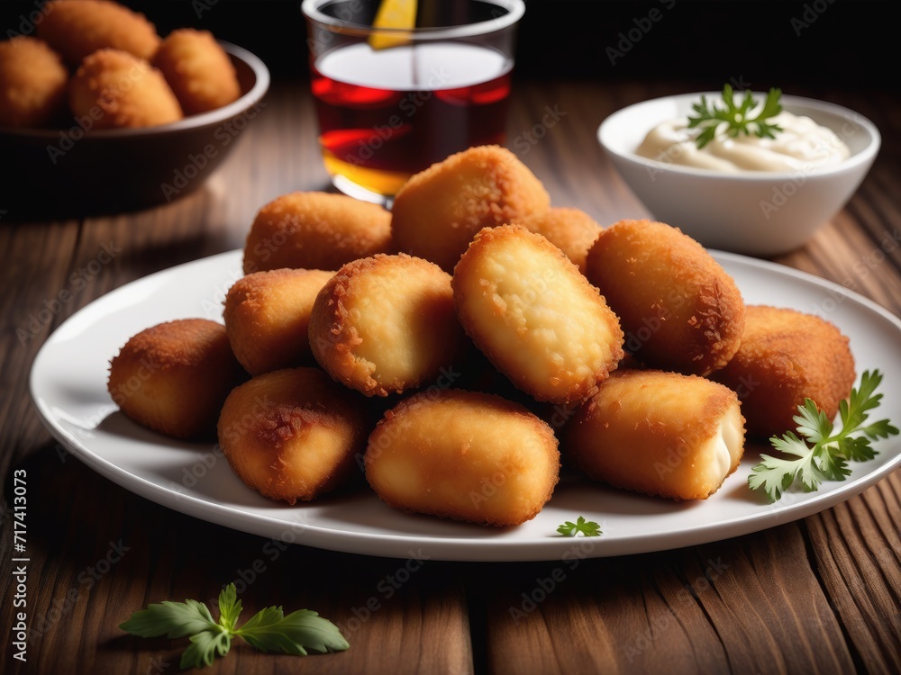 Spanish fried croquettes presented on a white background, isolated for visual emphasis by ai generated