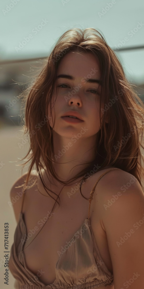 a girl wearing a strappy top posing, generative AI a girl wearing a strappy top posing, generative AI