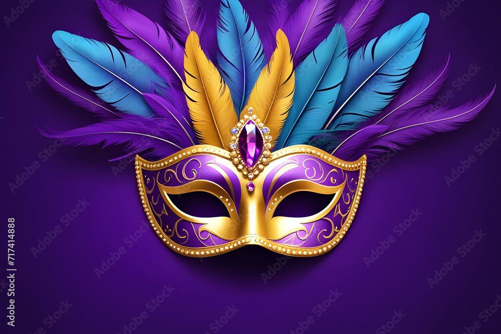 a carnival mask with lights in the background 