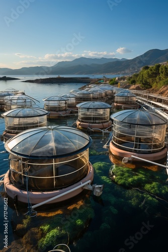 Modern fish farm with recirculating aquaculture systems, Generative AI