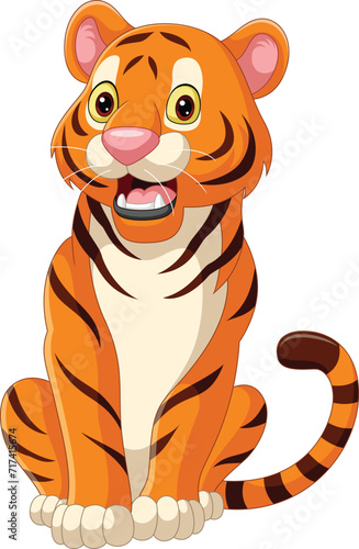 Cartoon tiger on white background (ID: 717415674)