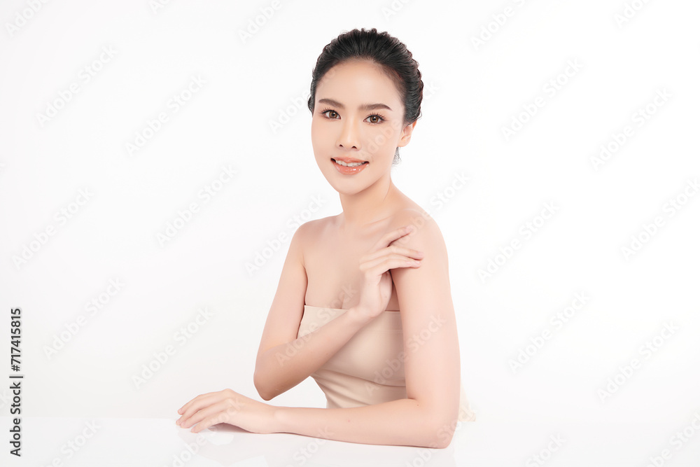 Beautiful young asian woman with clean fresh skin on white background, Face care, Facial treatment, Cosmetology, beauty and spa, Asian women portrait.