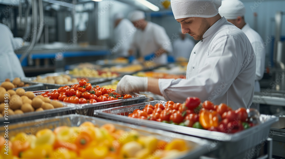 Quality control process of checking produce in the back of large commercial kitchen. Chef inspecting fresh vegetables before booking. Quality control process of checking produce in the back of large commercial kitchen. Chef inspecting fresh vegetables before booking.