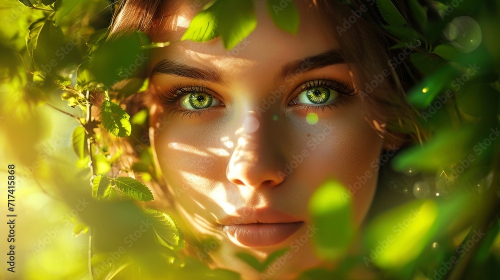 Beautiful Woman with a Radiant Smile in a Lush Green Nature, Embracing the Beauty of Nature on a Summer Day Beautiful Woman with a Radiant Smile in a Lush Green Nature, Embracing the Beauty of Nature on a Summer Day